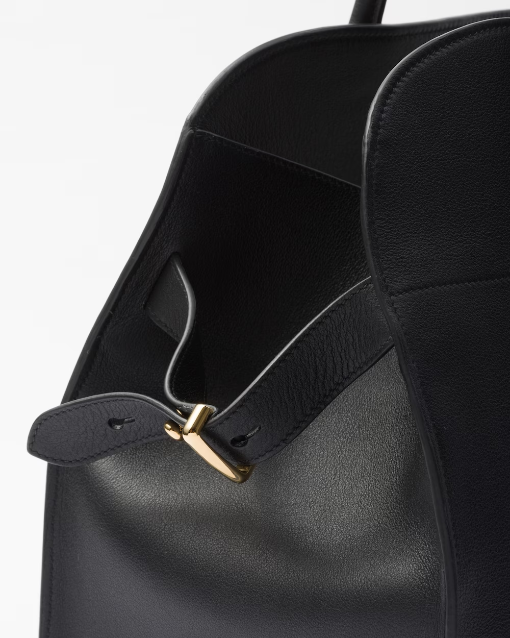 Large leather tote bag with buckles